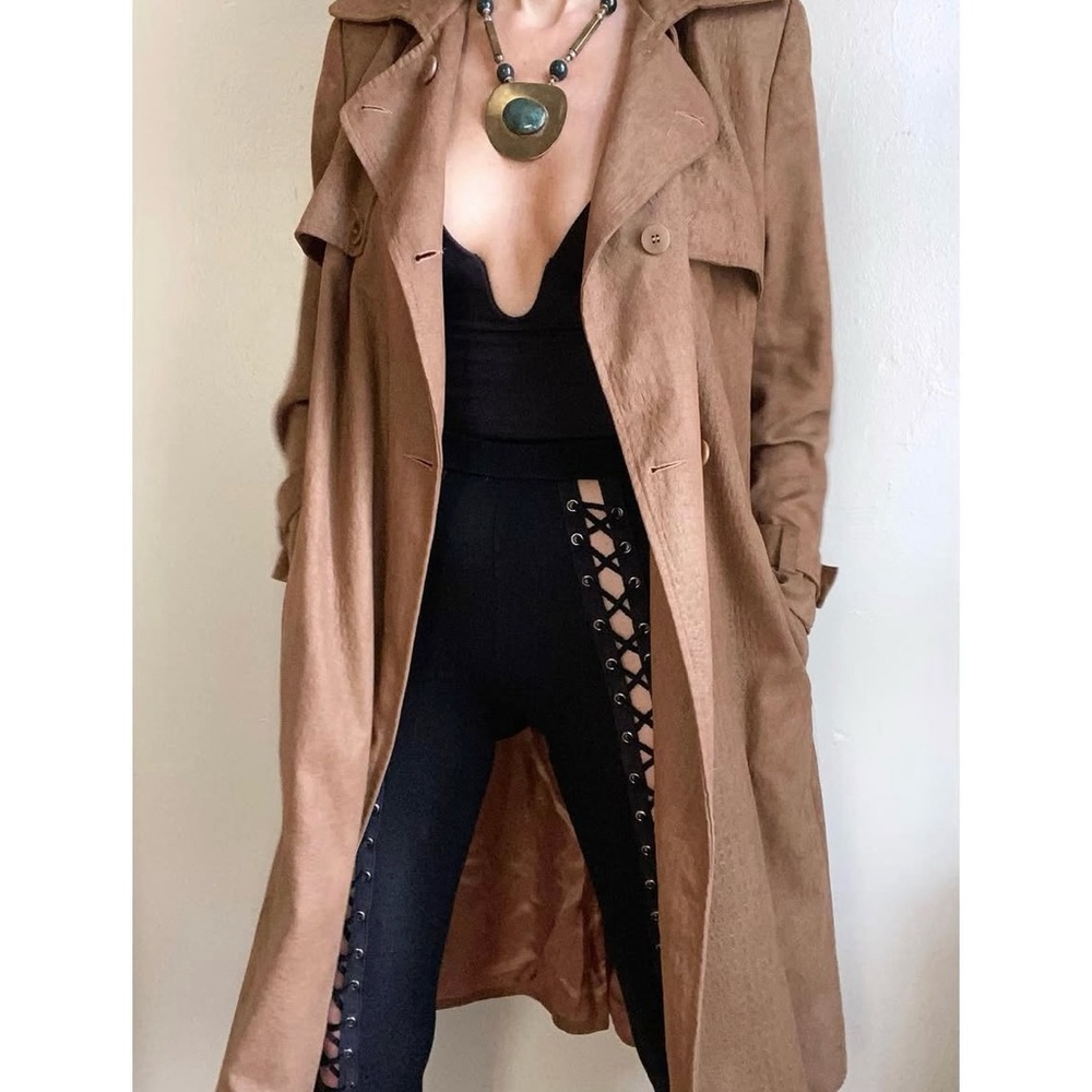Vintage Gorgeous Long Trench Coat w/ Faint Faux Crocodile Textured Pattern - Picture 6 of 9